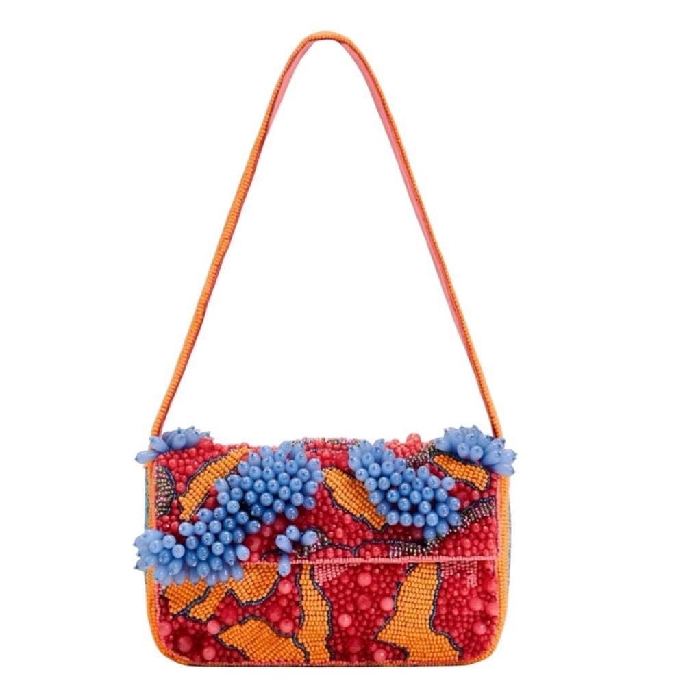 Zara Womens Dopamine Colorful Festival Art to Wear Beaded Shoulder Bag Statement